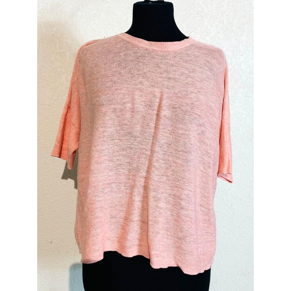 Eileen Fisher Coral Lightweight Knit Short Sleeve Top Organic linen S/P